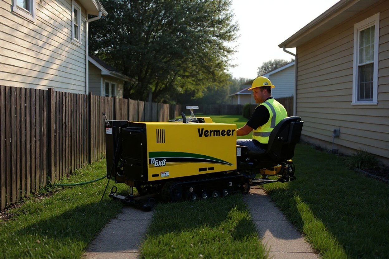 Vermeer Navigator D6x6 drill working in the tight corridor between two houses
